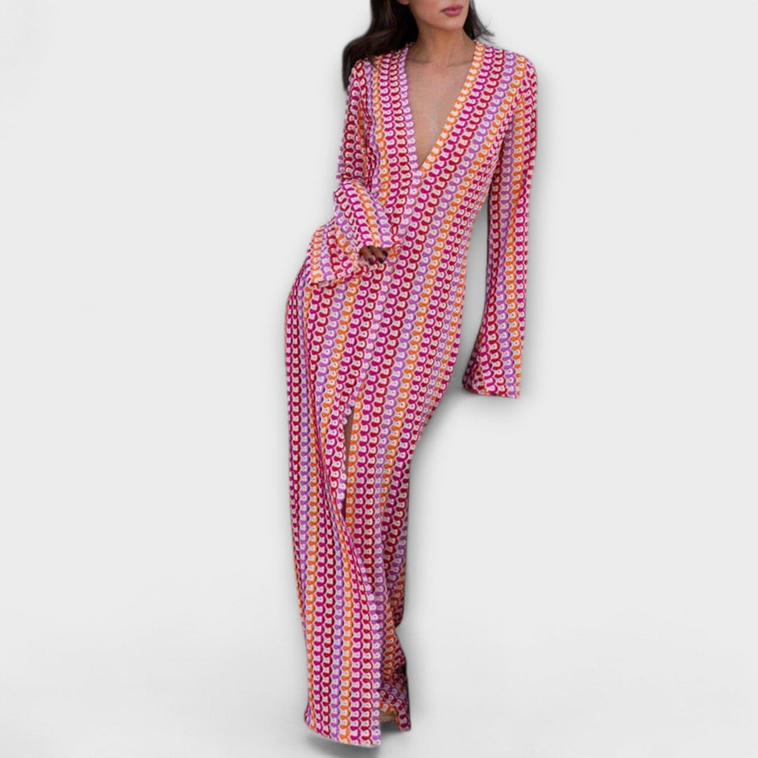 Elina – Maxikjole med V-hals og sommerlig atmosfære