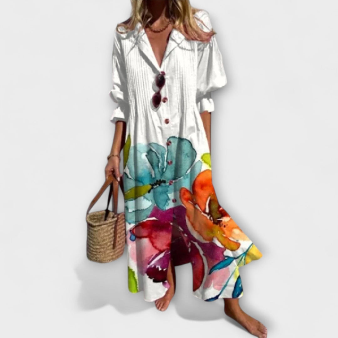 Lila - Flatterende Maxikjole med Mavebedeckning