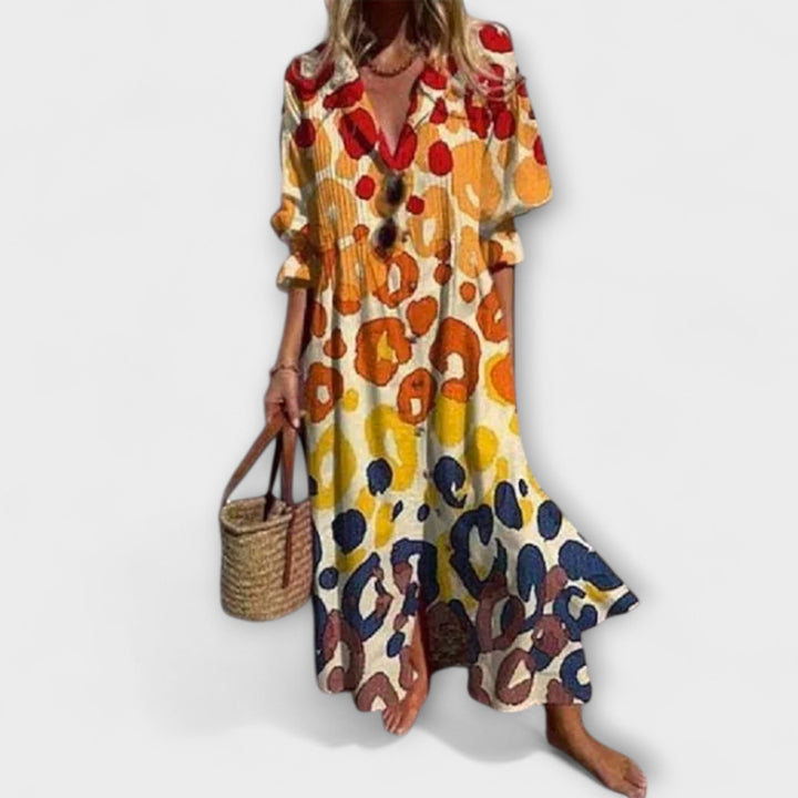 Lila - Flatterende Maxikjole med Mavebedeckning