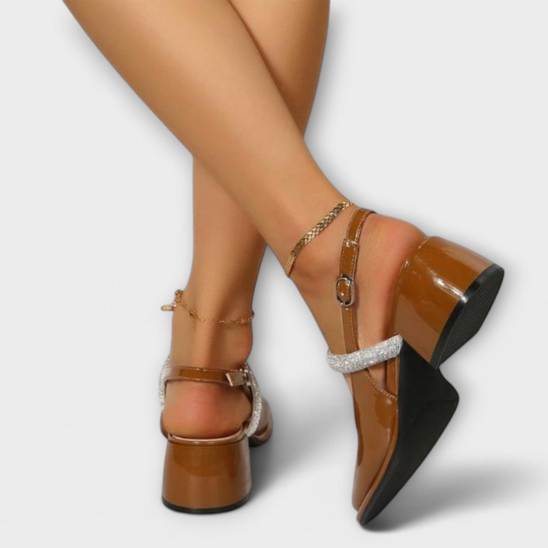 Celandra - Mary Janes med glitrende strop og blokhæle