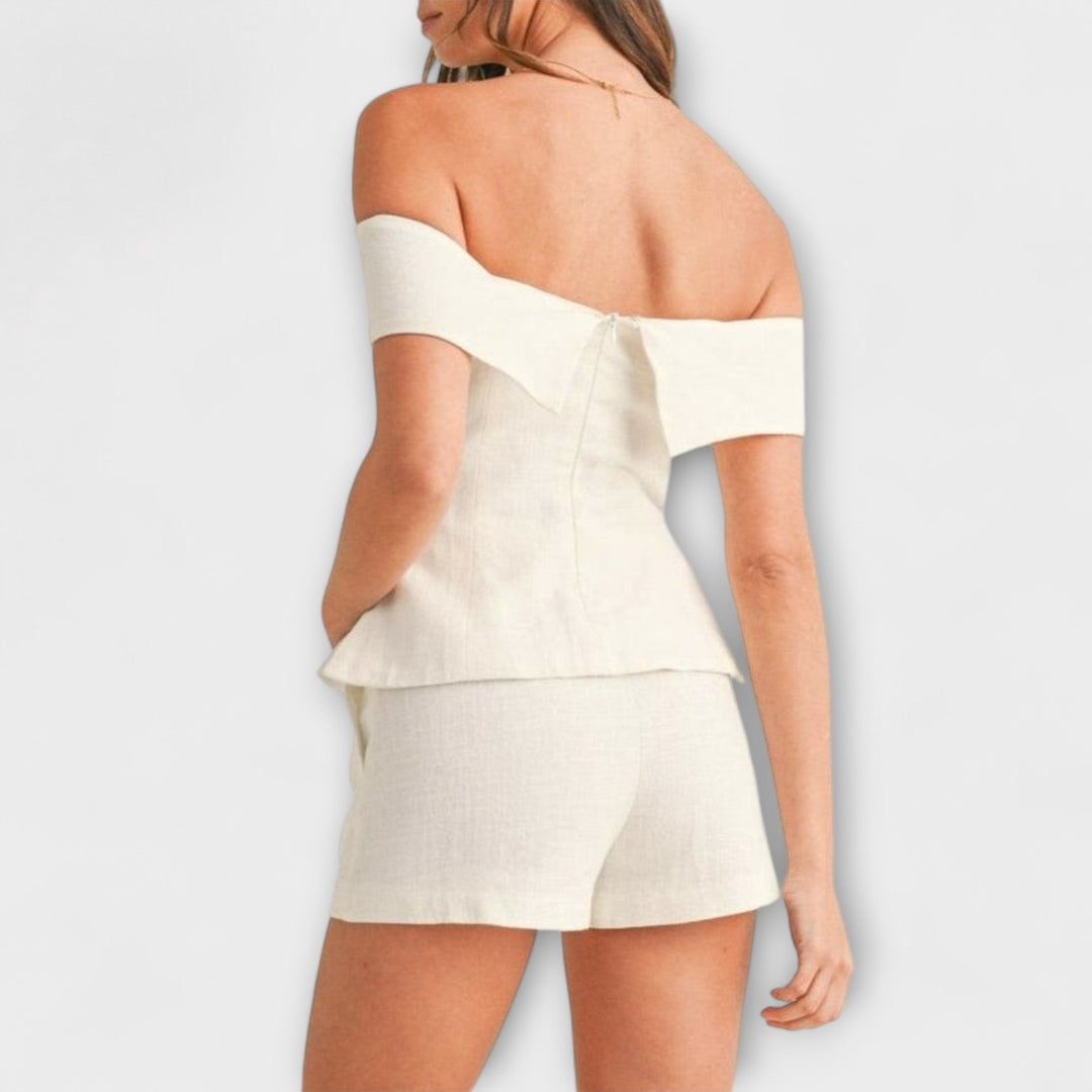 Olivia - Hvidt Bomulds-Linned Sæt i To Dele