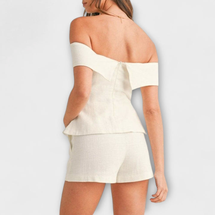 Olivia - Hvidt Bomulds-Linned Sæt i To Dele