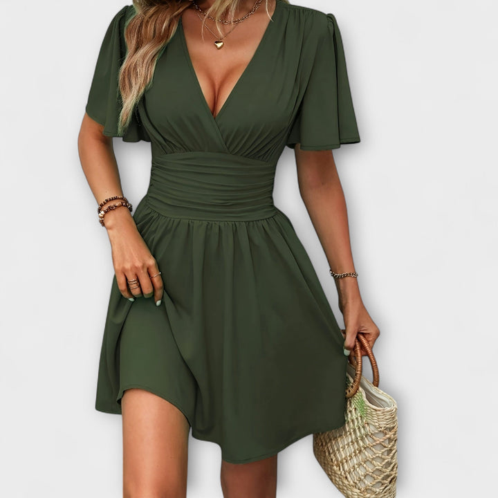 Winslet - Kjole med V-hals og Rynket Talje