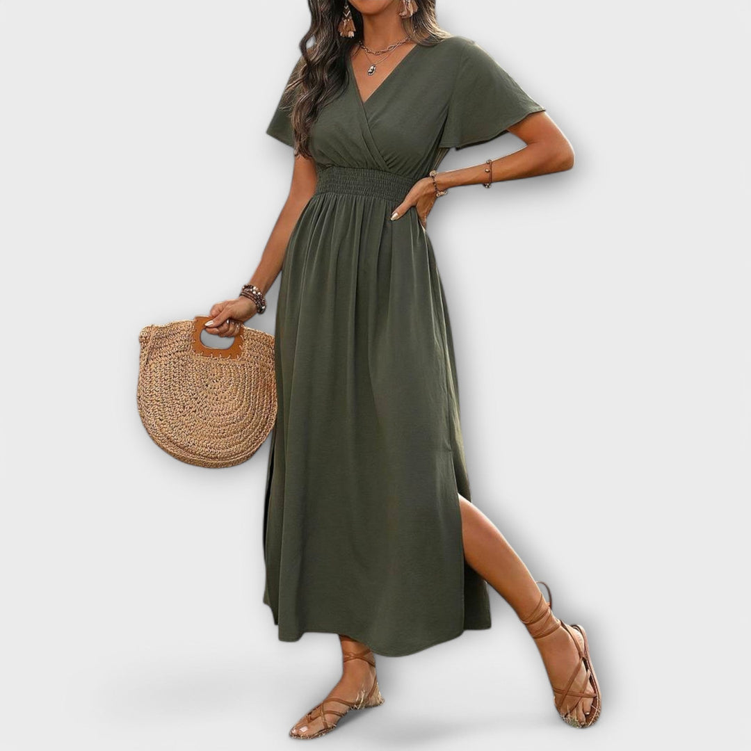 Heather - Chic Boho Dress with V-Neck and Long Sleeves
