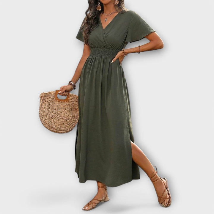 Heather - Chic Boho Dress with V-Neck and Long Sleeves