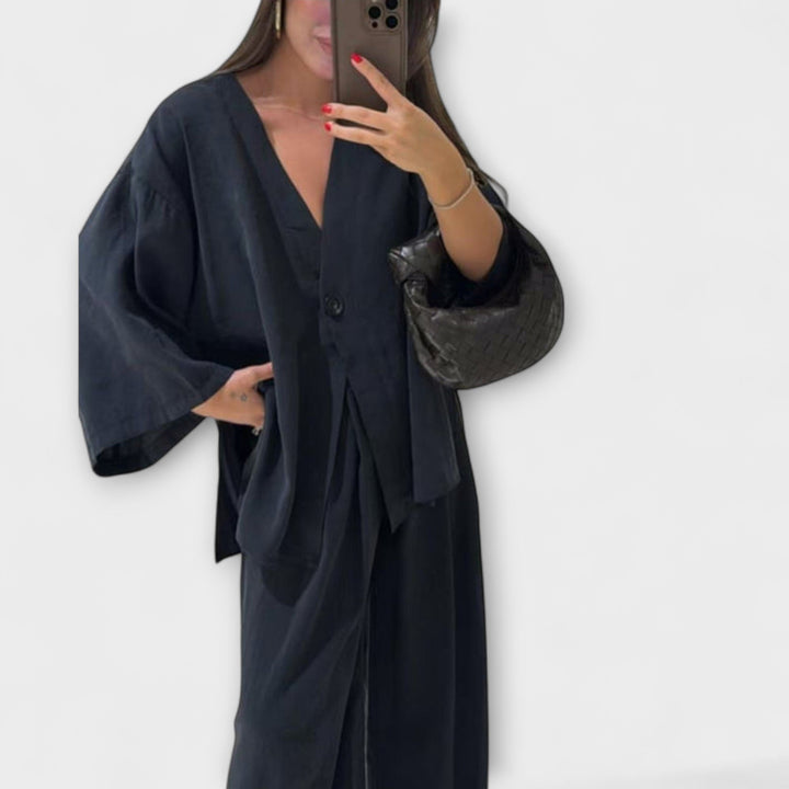 Jacqueline - Elegant V-Neck Top and Pants Set