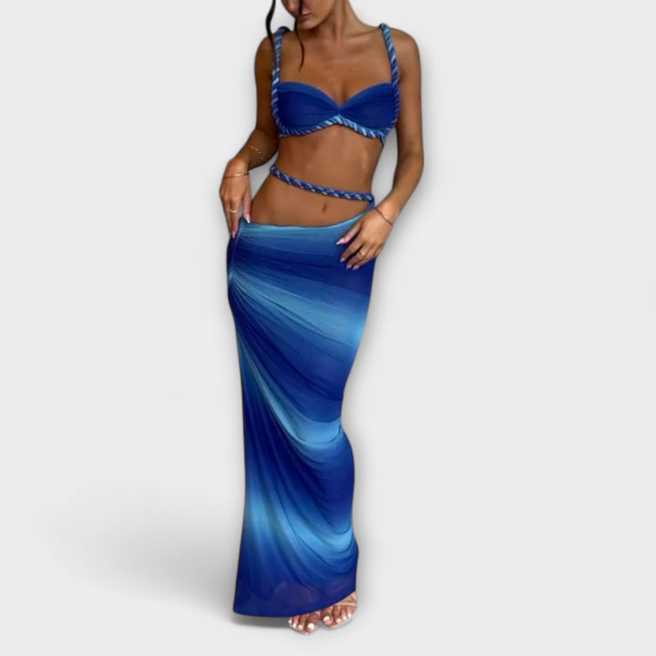 Jane - Stylish Gradient Flet Crop Top and Overskirt Set