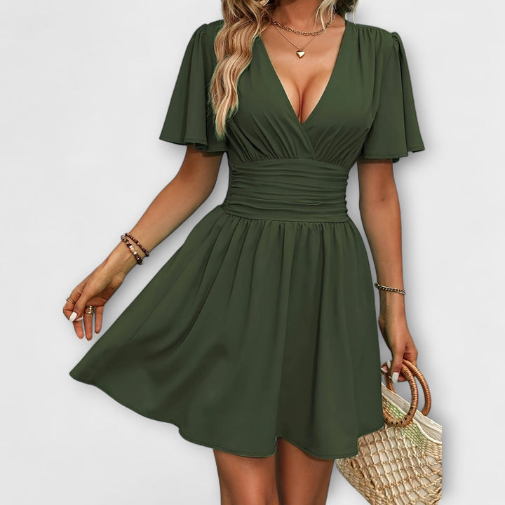 Winslet - Kjole med V-hals og Rynket Talje