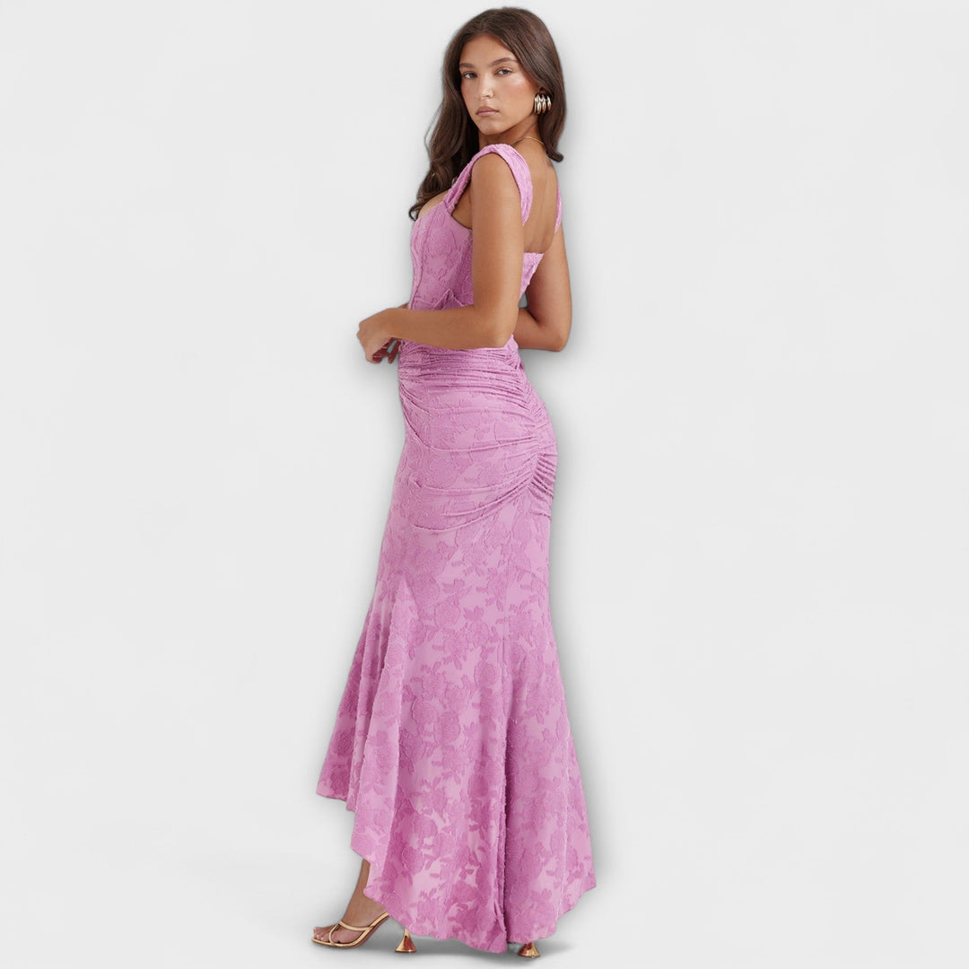 Renske - Elegant Lang Kjole med Raffineret Korsetdesign