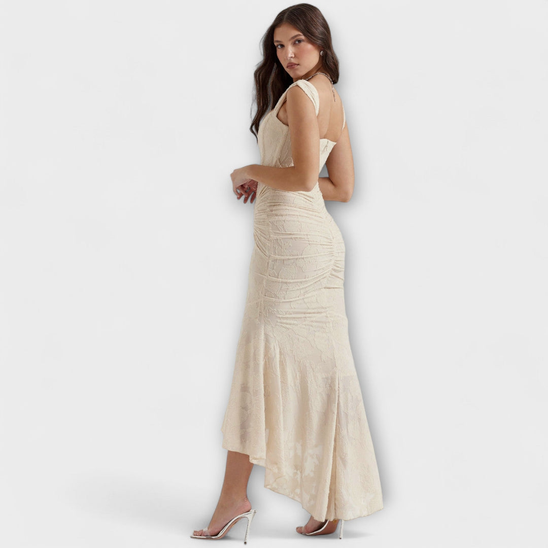 Renske - Elegant Lang Kjole med Raffineret Korsetdesign