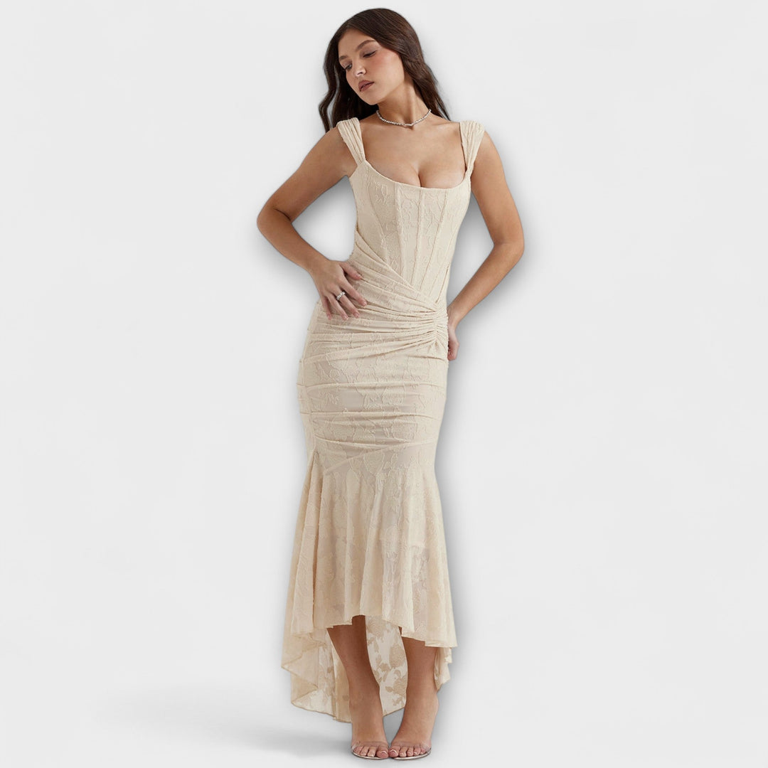 Renske - Elegant Lang Kjole med Raffineret Korsetdesign