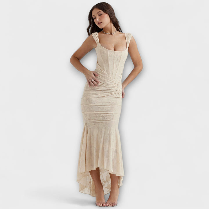 Renske - Elegant Lang Kjole med Raffineret Korsetdesign