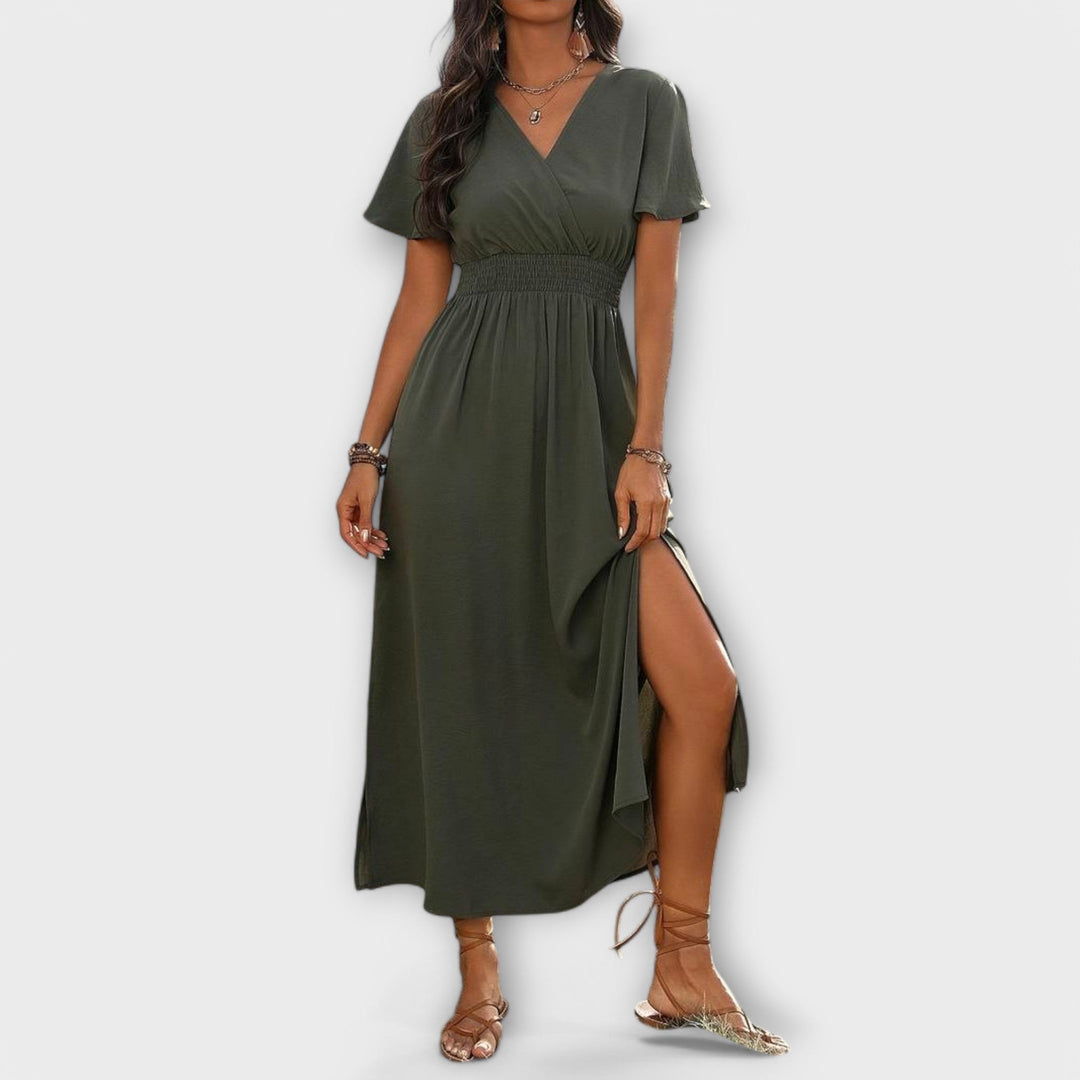 Heather - Chic Boho Dress with V-Neck and Long Sleeves