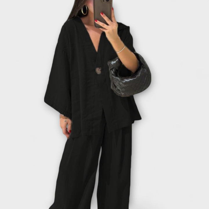 Jacqueline - Elegant V-Neck Top and Pants Set