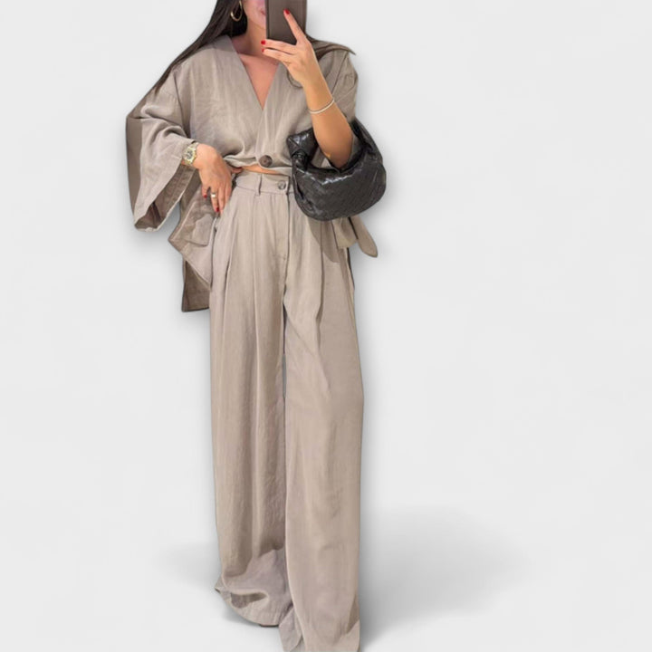 Jacqueline - Elegant V-Neck Top and Pants Set