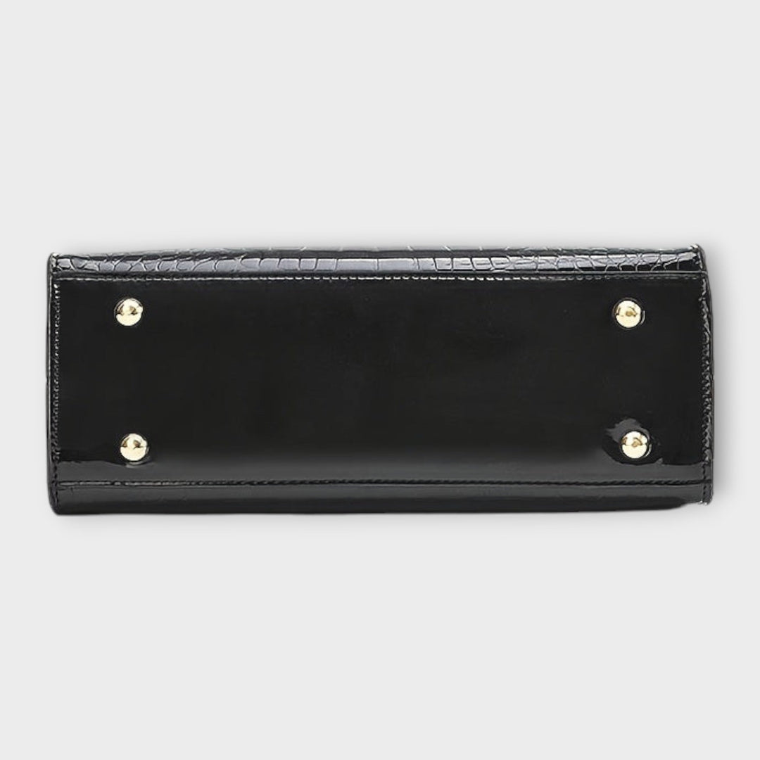 Lora. - Glänzende Handtasche im Krokodilleder-Design