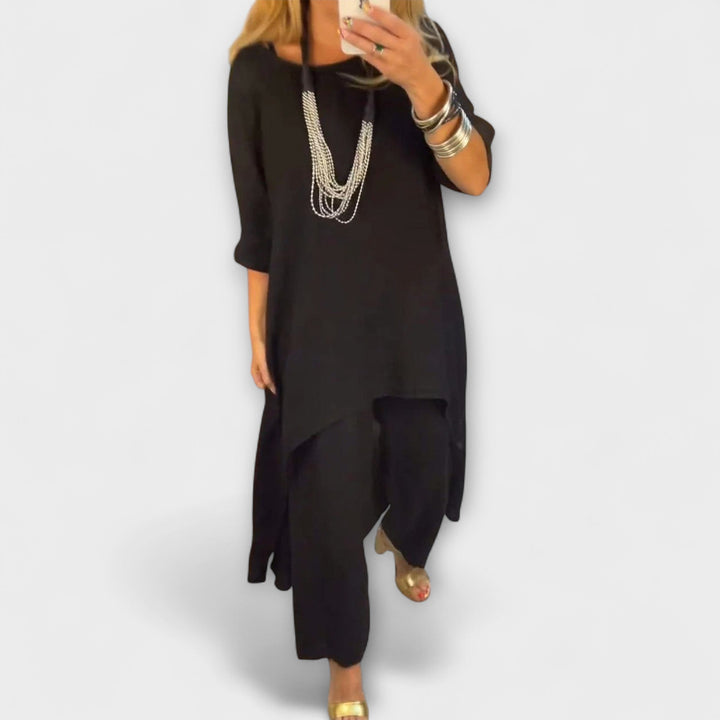 Tabea - Linned Jakkesæt med Rund Udsnit