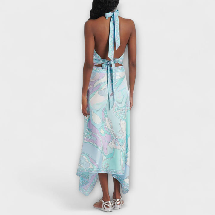 Everly - Halterneck Top og Asymmetrisk Midi Nederdel Sæt