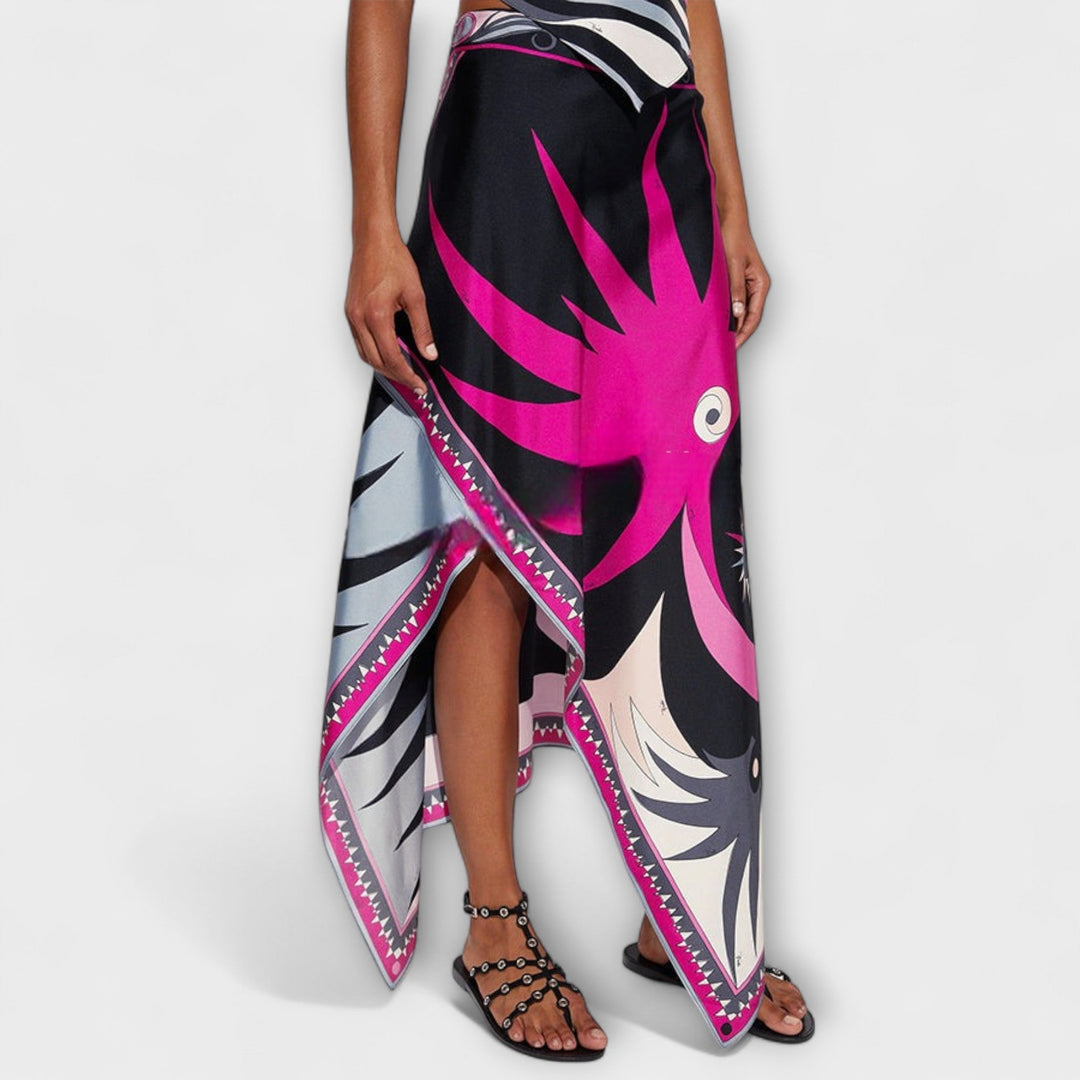 Everly - Halterneck Top og Asymmetrisk Midi Nederdel Sæt