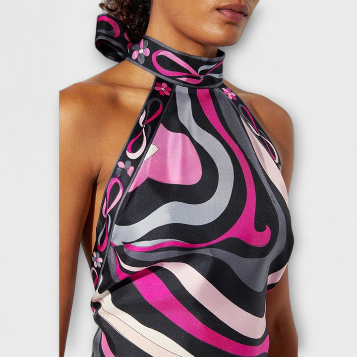 Everly - Halterneck Top og Asymmetrisk Midi Nederdel Sæt