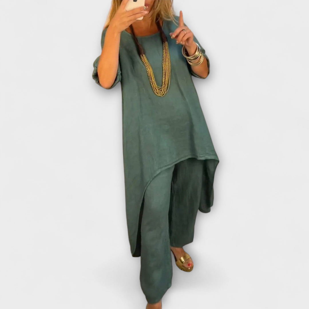 Tabea - Linned Jakkesæt med Rund Udsnit