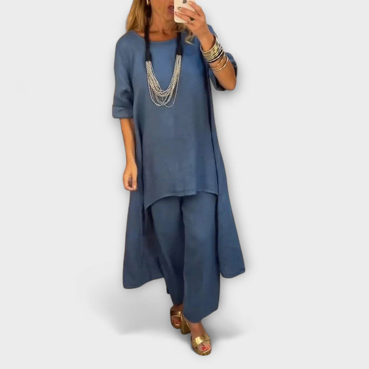 Tabea - Linned Jakkesæt med Rund Udsnit