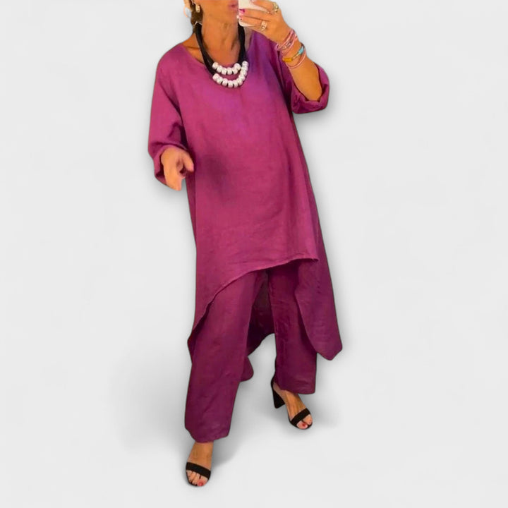 Tabea - Linned Jakkesæt med Rund Udsnit