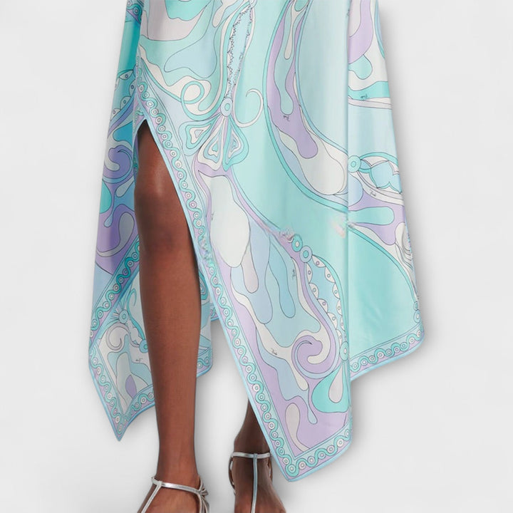 Everly - Halterneck Top og Asymmetrisk Midi Nederdel Sæt