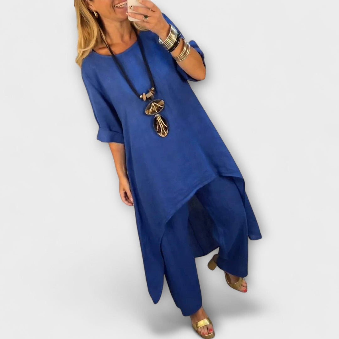 Tabea - Linned Jakkesæt med Rund Udsnit