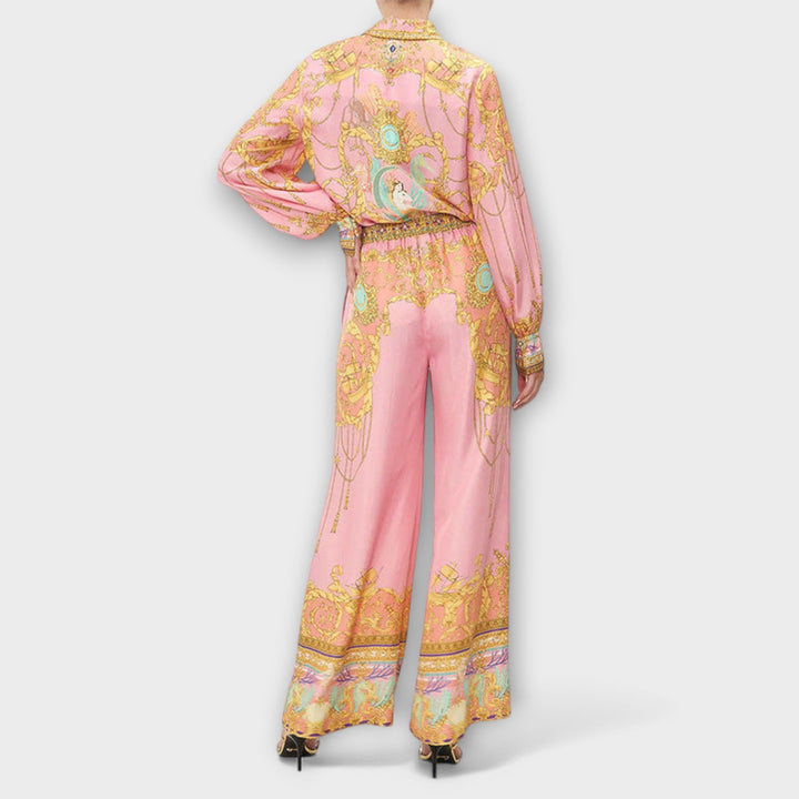 Sage - Havfrue Loungewear Sæt med Afslappet Skjorte og Elastiske Taljebukser