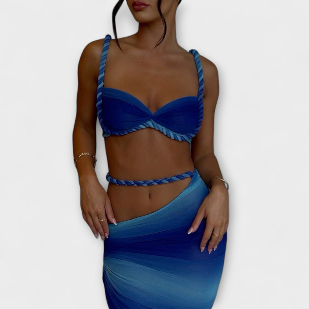 Jane - Stylish Gradient Flet Crop Top and Overskirt Set