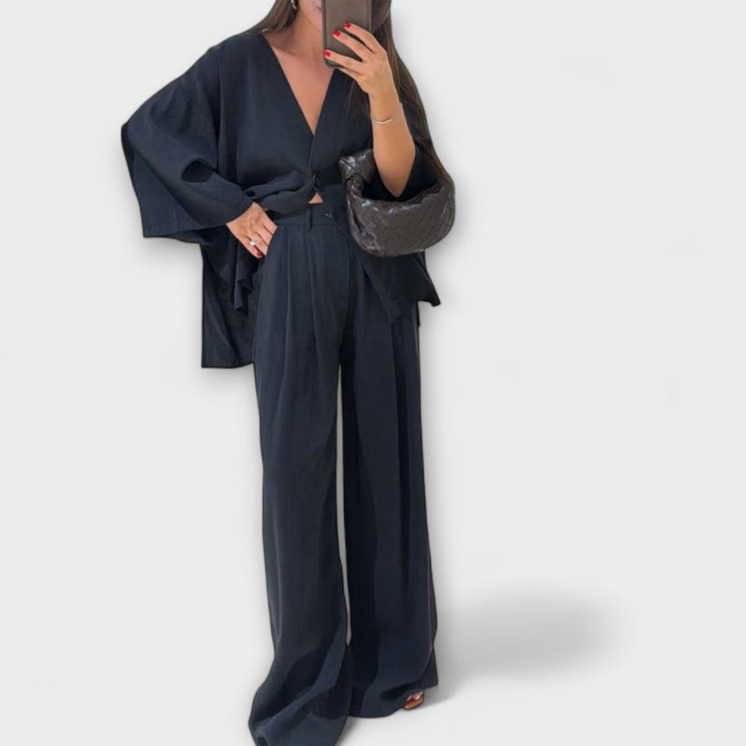 Jacqueline - Elegant V-Neck Top and Pants Set