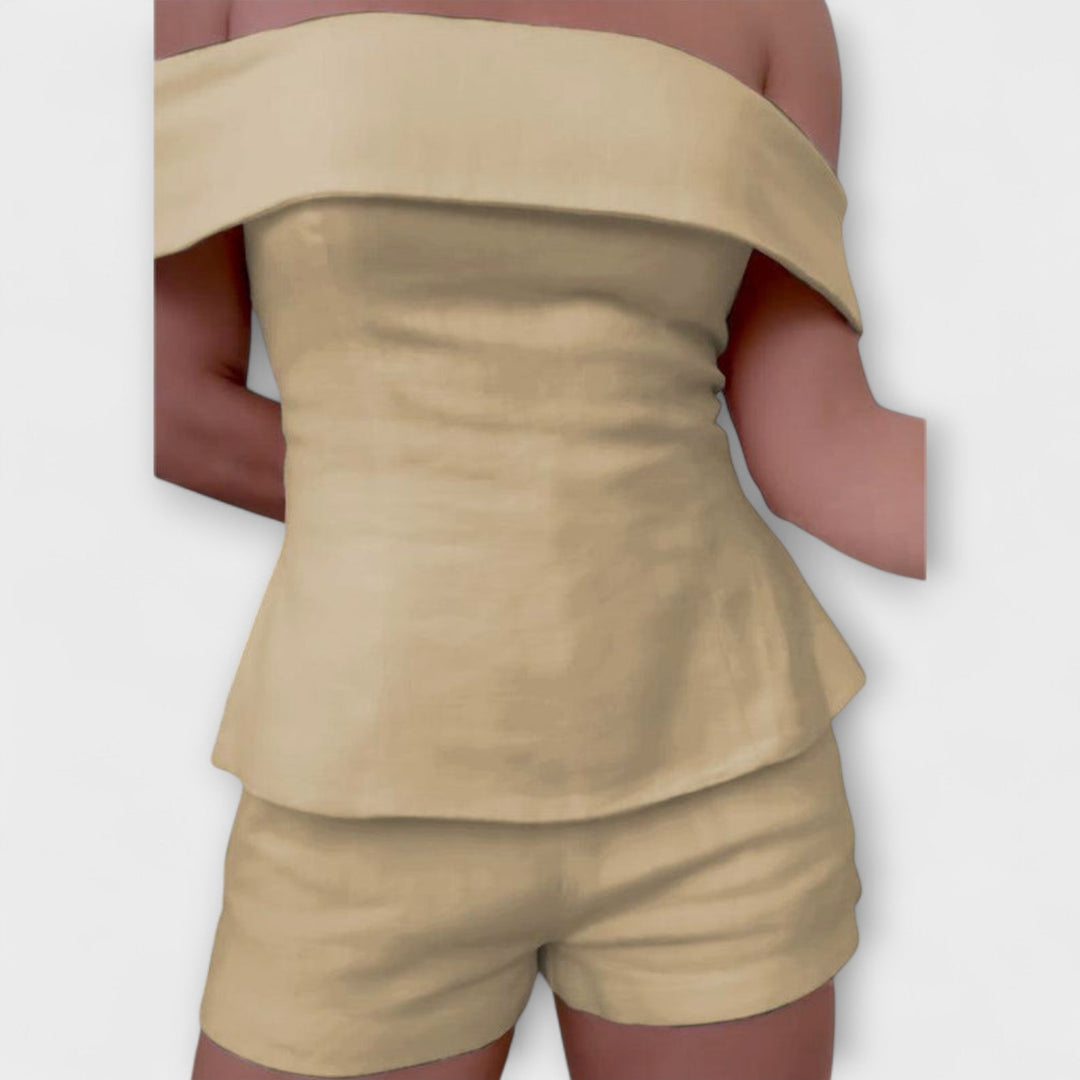 Olivia - Hvidt Bomulds-Linned Sæt i To Dele