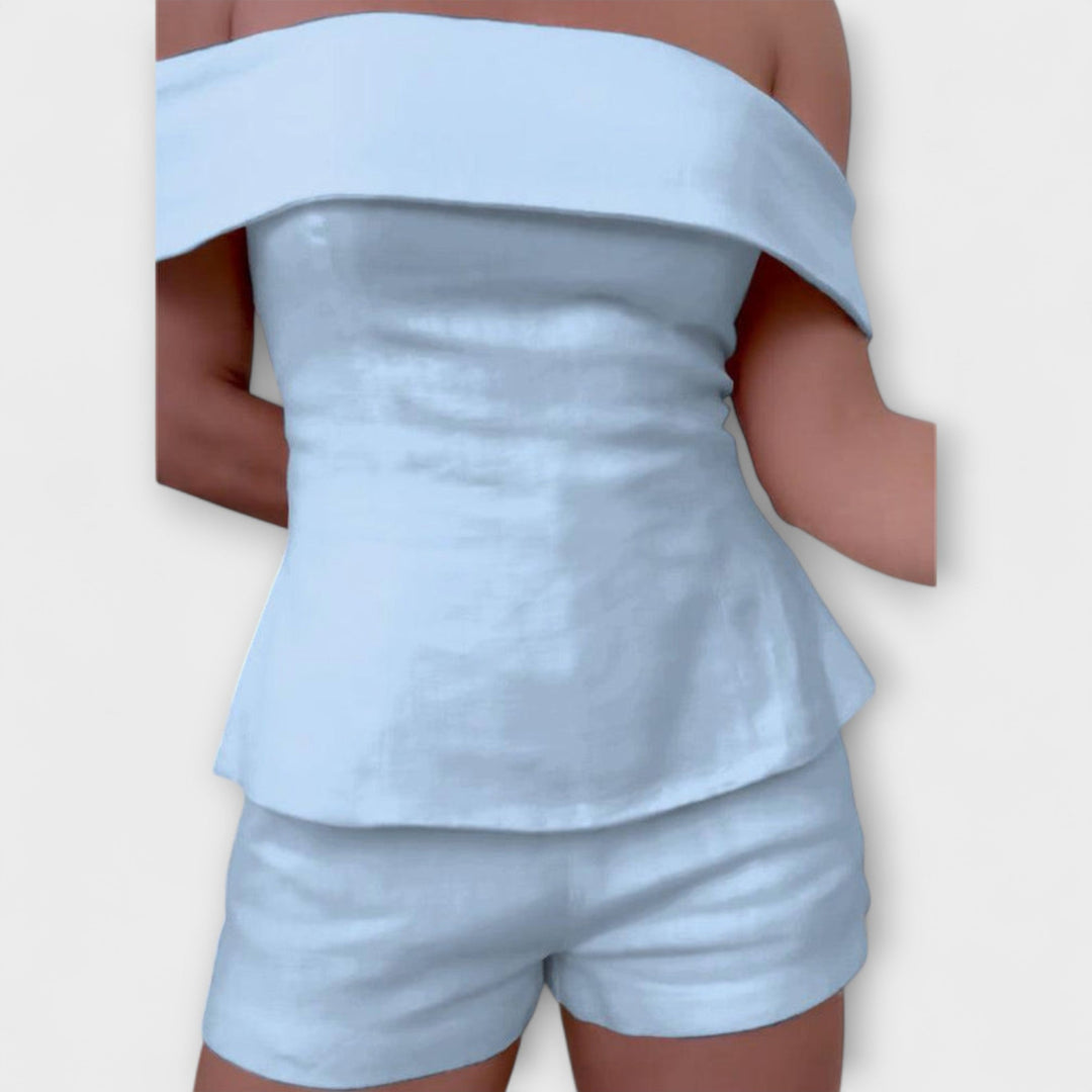 Olivia - Hvidt Bomulds-Linned Sæt i To Dele