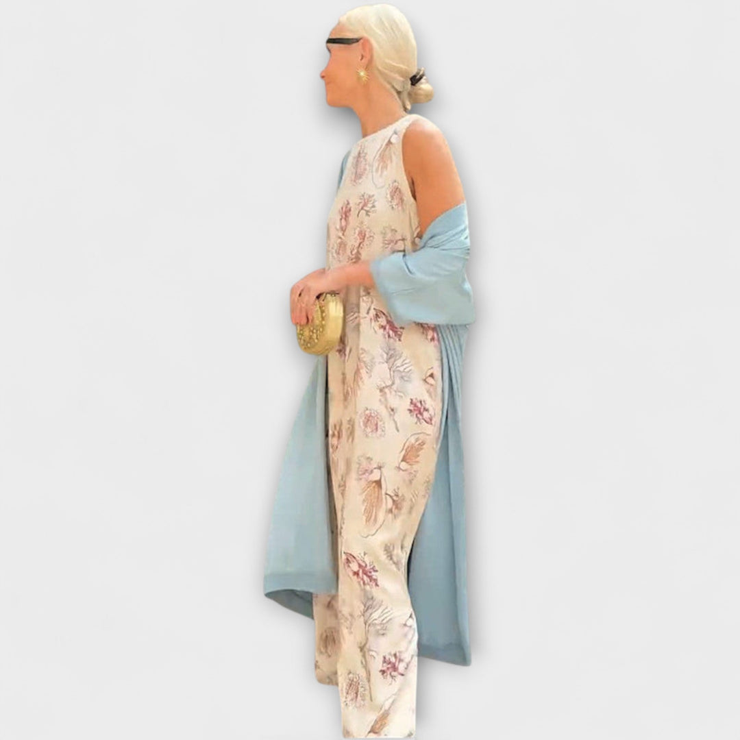 Elveria – Maxikjole med tilhørende cardigan