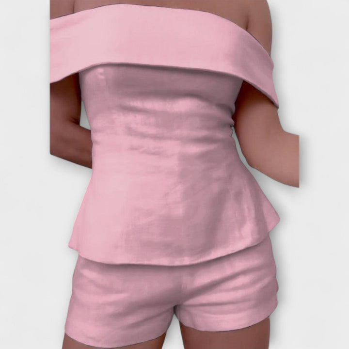 Olivia - Hvidt Bomulds-Linned Sæt i To Dele